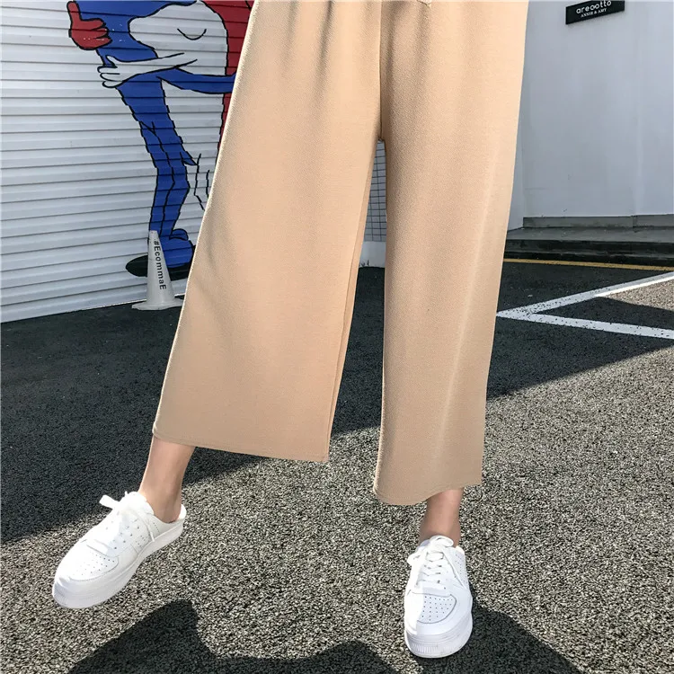 Plus Size - Casual Elastic Waist Loose Wide Leg Pants Preppy Style Trousers Female Palazzo Pants (Us 18W-20W)