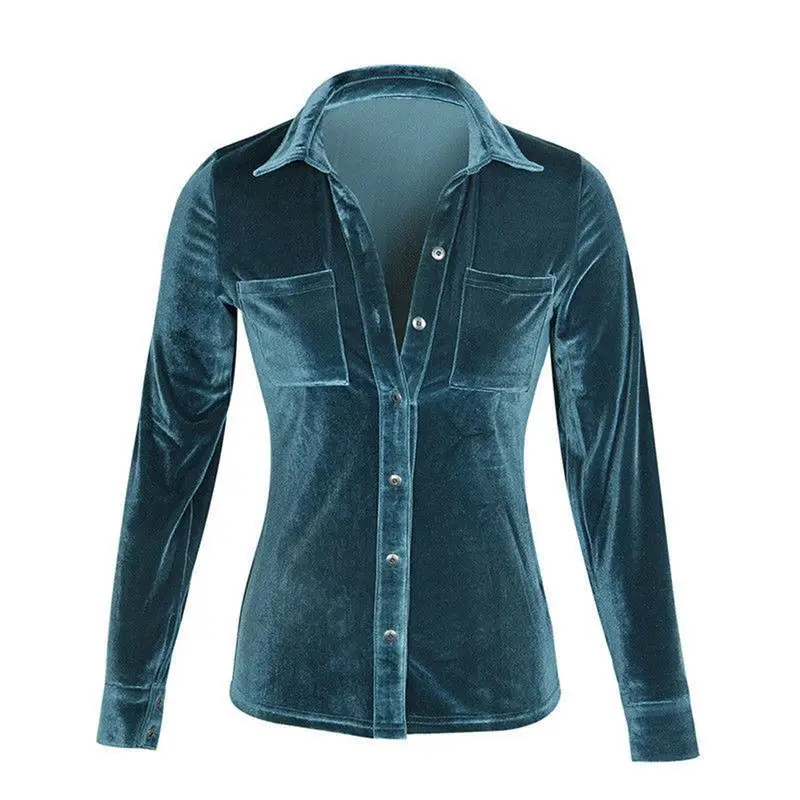 Female Shirt Solid Velvet Long-sleeved Lapels Button Shiny Fleece Fabric Button Sexy Woman Blouse Lapel V-Neck Stripes Sexy
Female Shirt Solid Velvet Long-sleeved Lapels Button Shiny Fleece Fabric Button Sexy Woman Blouse Lapel V-Neck Stripes Sexy