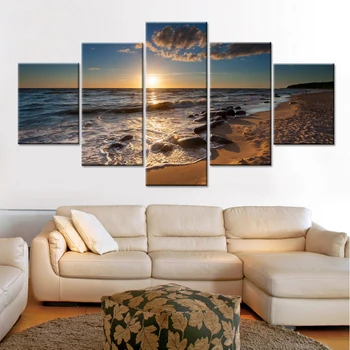 

Wall Art Canvas Pictures Modular Poster Ocean Water Beach Sunrise Seascape Paintings Modern Decor Room HD Prints Frames Artworks