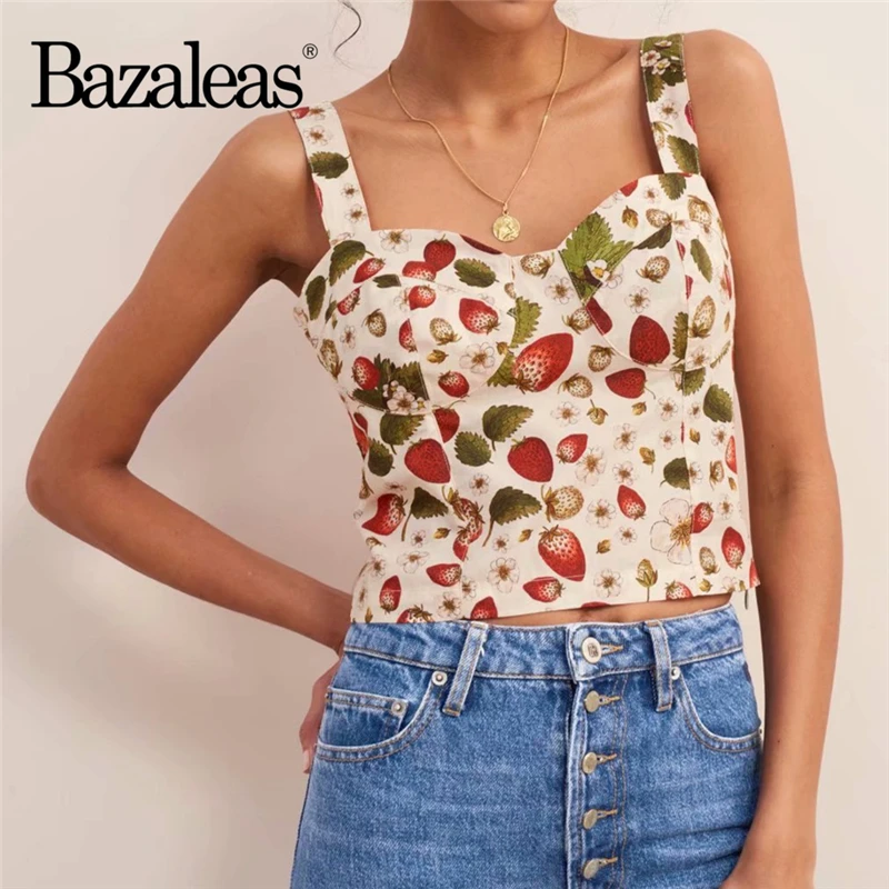 Bazaleas Vintage White strawberries Print women Camisole France Cropped Fashion Spaghetti Elastic Camis drop shipping
Bazaleas Vintage White strawberries Print women Camisole France Cropped Fashion Spaghetti Elastic Camis drop shipping