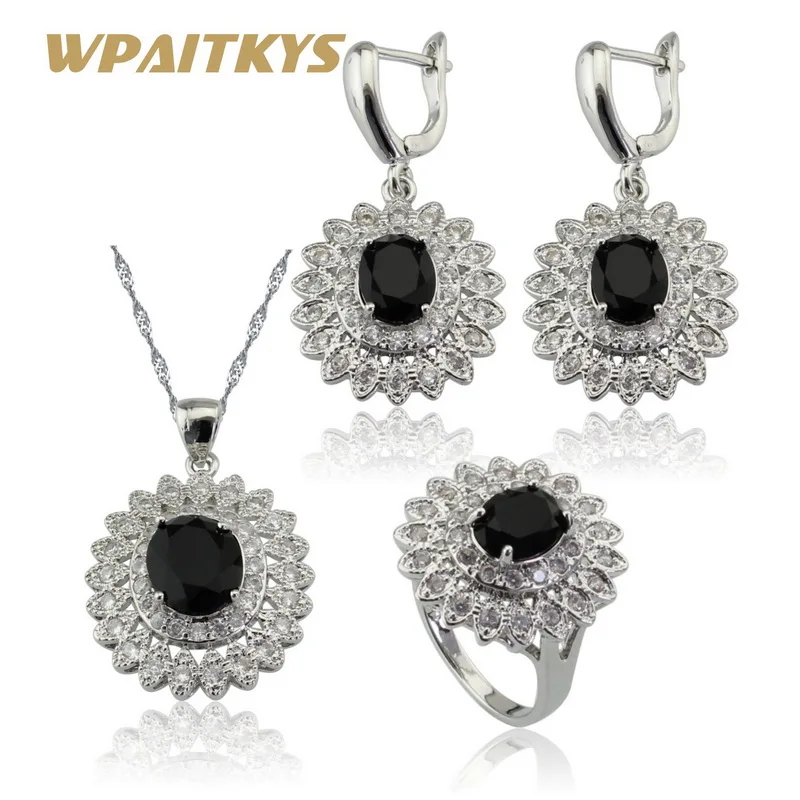 WPAITKYS Silver Color Jewelry Sets For Women Flower Black White Cubic Zirconia Earrings/Ring/Necklace/Pendant Free Gift Box
WPAITKYS Silver Color Jewelry Sets For Women Flower Black White Cubic Zirconia Earrings/Ring/Necklace/Pendant Free Gift Box
