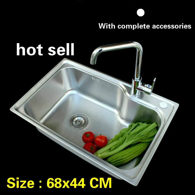 

Free shipping Hot sell 304 stainless steel balcony kitchen sink ordinary single slot 68x44 CM