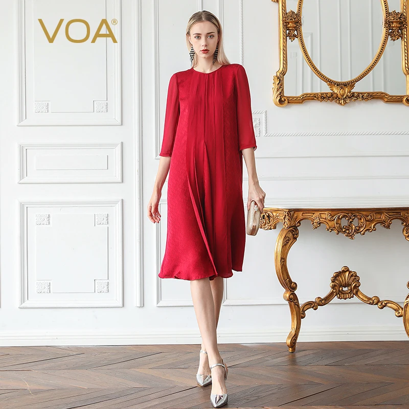 VOA Brick Red A Line Silk Dress Loose Fall Midi Dresses Casual Women Clothes Georgette Mesh Vintage Elegant vestido Luxury A863
VOA Brick Red A Line Silk Dress Loose Fall Midi Dresses Casual Women Clothes Georgette Mesh Vintage Elegant vestido Luxury A863