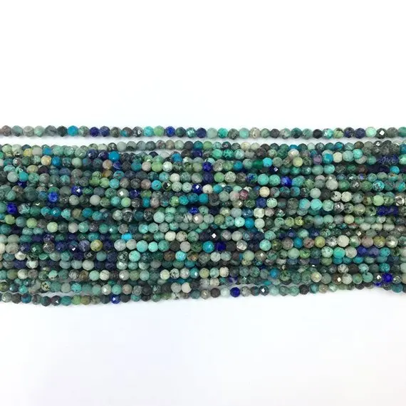Tiny Chrysocolla Micro Faceted Beads 2 3 4mm Natural Chrysocolla Round Green Blue Gemstone Small Chrysocolla Semi Precious Spacer Beads3