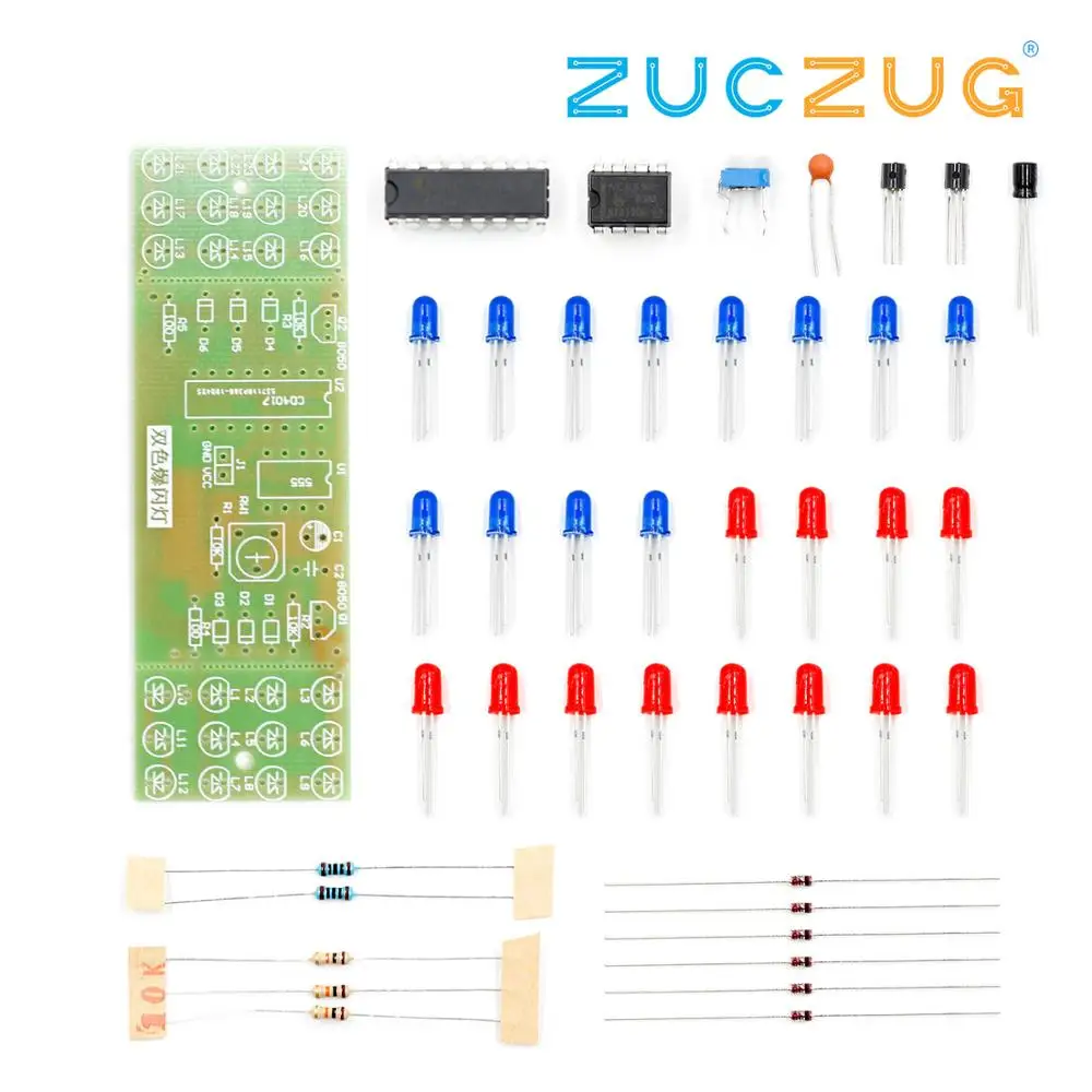 Red Blue Double Color Flashing Lights Kit Strobe NE555 + CD4017 Practice Learning DIY Kits Electronic Suite
Red Blue Double Color Flashing Lights Kit Strobe NE555 + CD4017 Practice Learning DIY Kits Electronic Suite