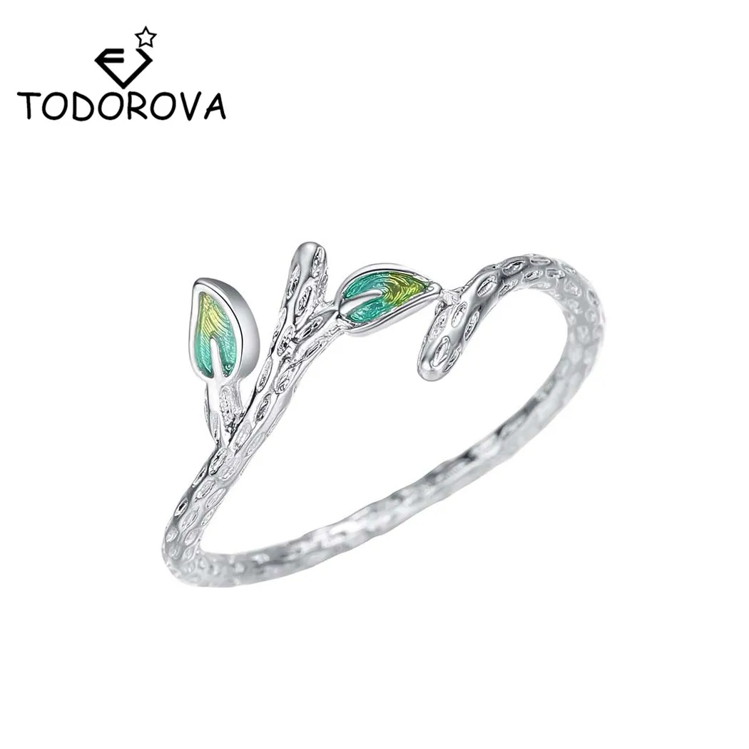 Todorva новые кольца в виде веток с зелеными листьями для женщин Открытый