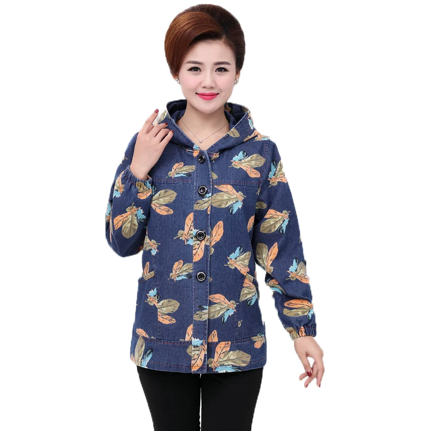 WAEOLSA Spring Women Casual Denim Coat Hooded Outerwear Middle Aged Woman Flower Print Jackets Mother Jean Coat Hood Jacket Lady
WAEOLSA Spring Women Casual Denim Coat Hooded Outerwear Middle Aged Woman Flower Print Jackets Mother Jean Coat Hood Jacket Lady