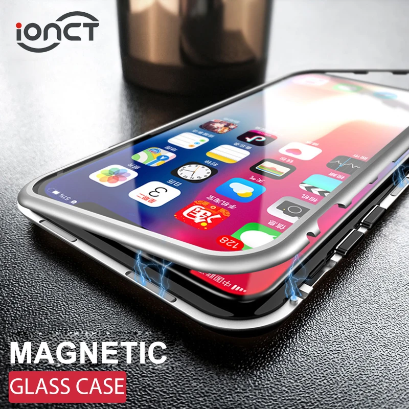 Magnetic Adsorption Phone Case for iPhone 7 8 6 6s Plus PC frame tempered glass coque iphone X Xr XS Max Cover |