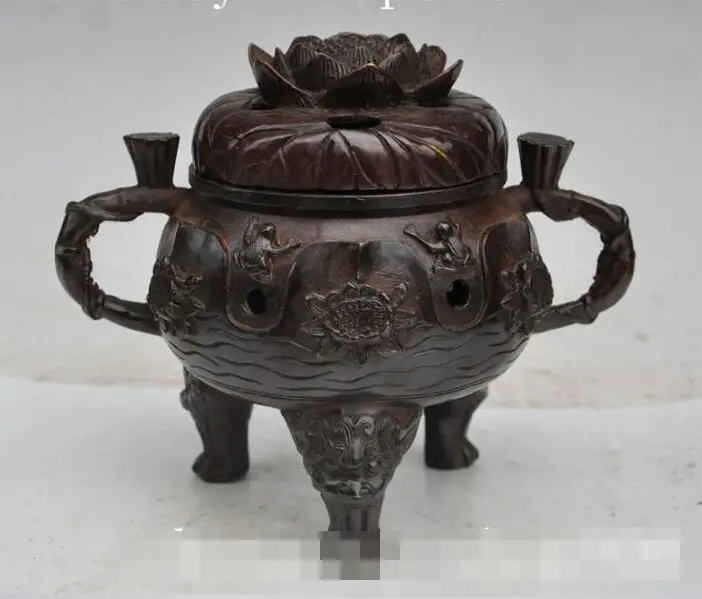 S00508 6"marked China bronze lotus flower frog beast head statue incense burner Censer B0403
S00508 6"marked China bronze lotus flower frog beast head statue incense burner Censer B0403
