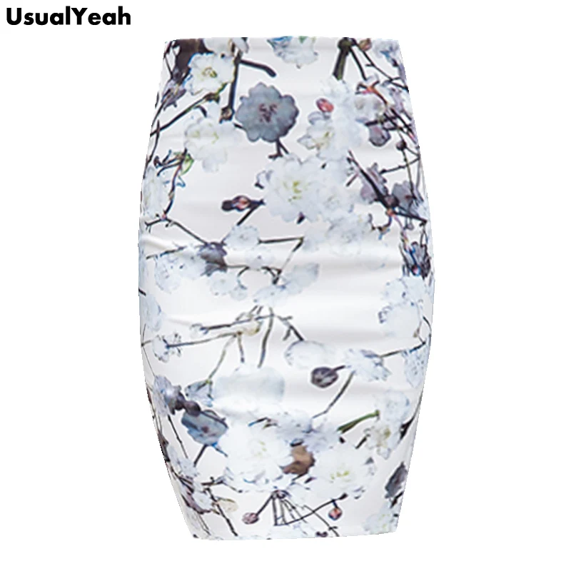 Image 2016 Spring Summer Chinese Style Skirts Vintage Printed Pencil Skirt Knee Length Elastic High Waist Ladies Pattern Skirts S XXXL