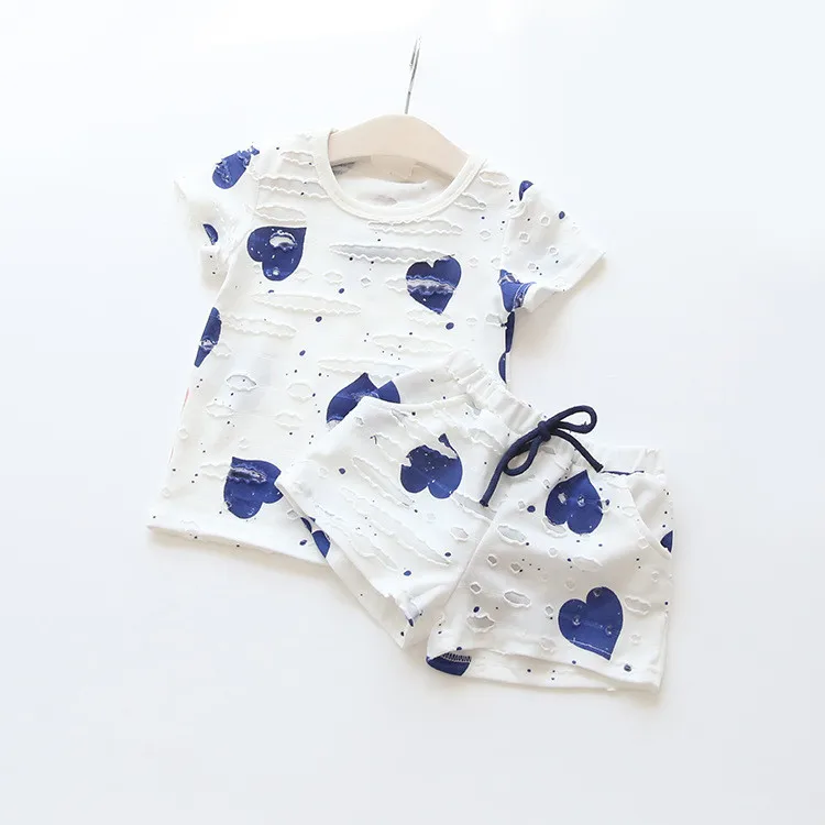 Baby Girls Clothes Sets 2019 Summer Heart Printed Girl Short Sleeve Tops Shirts + Shorts Casual Kids Children's Clothing Suit 21