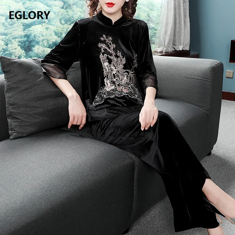 Velvet Set 2019 Autumn Fashion Pant Suit Women Luxuruious Golden Embroidery Velvet Tops Coat+Wide Leg Velour Pant Set Female
Velvet Set 2019 Autumn Fashion Pant Suit Women Luxuruious Golden Embroidery Velvet Tops Coat+Wide Leg Velour Pant Set Female