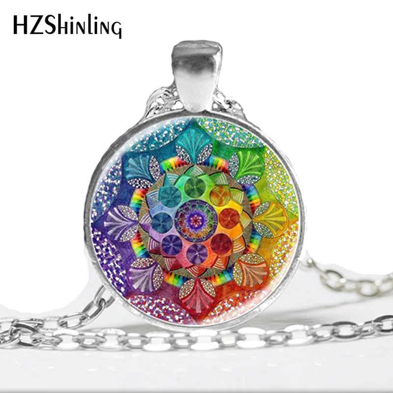 HZ--A339 Handmade henna yaga necklace om symbol buddhism Mandala Necklace Pendant Art Jewelry Glass Photo HZ1 | Украшения и
