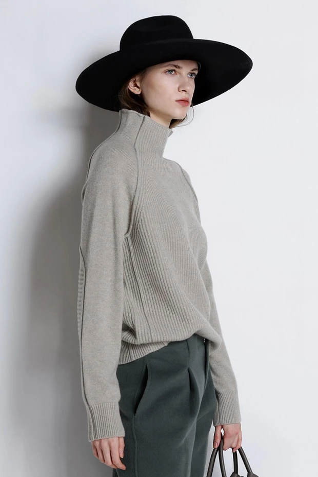 New Autumn and Winter Cashmere Sweater Women High-Collar Thickened Pullover Loose Sweater Large Size Knitted Wool Shirt