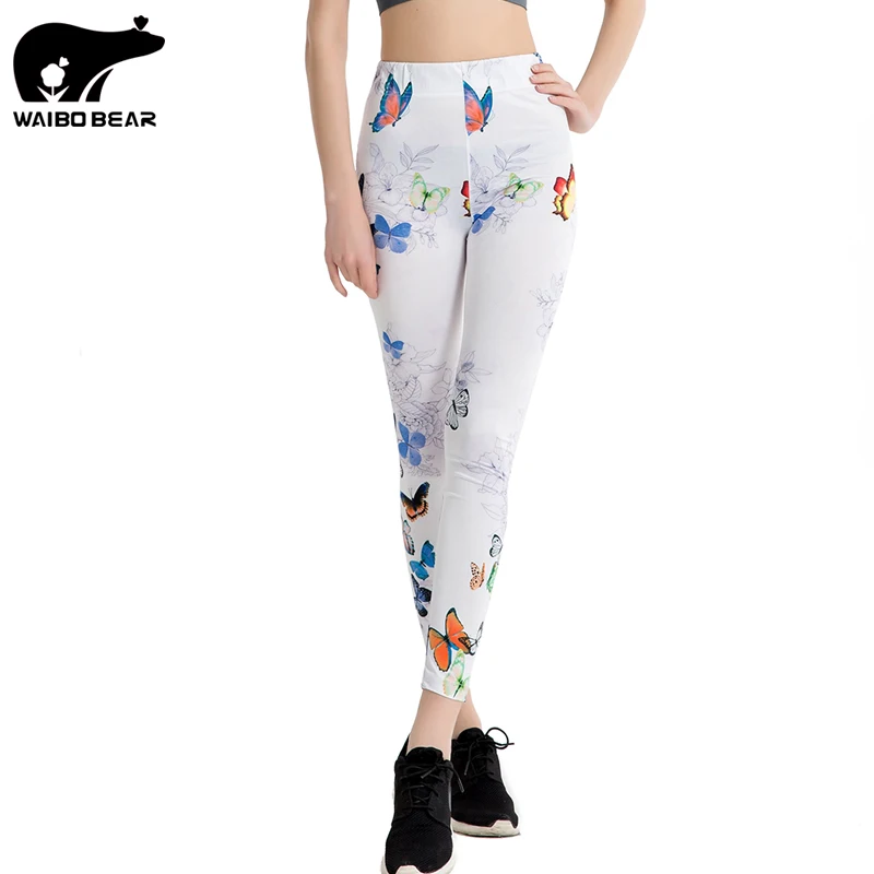 Boho 2017 Women Brand Sportwear Leggins Butterfly Print Fitness Stretch Slim leggings Fashion Novelty Female Bottoms WAIBO BEAR | Женская