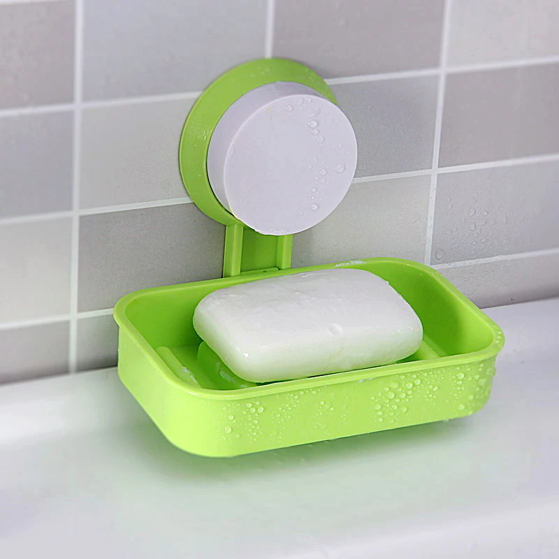 1PCS Soap Dish Strong Suction Cup Wall Tray Holder Storage Box Bathroom Shower Tool 4 Colors
