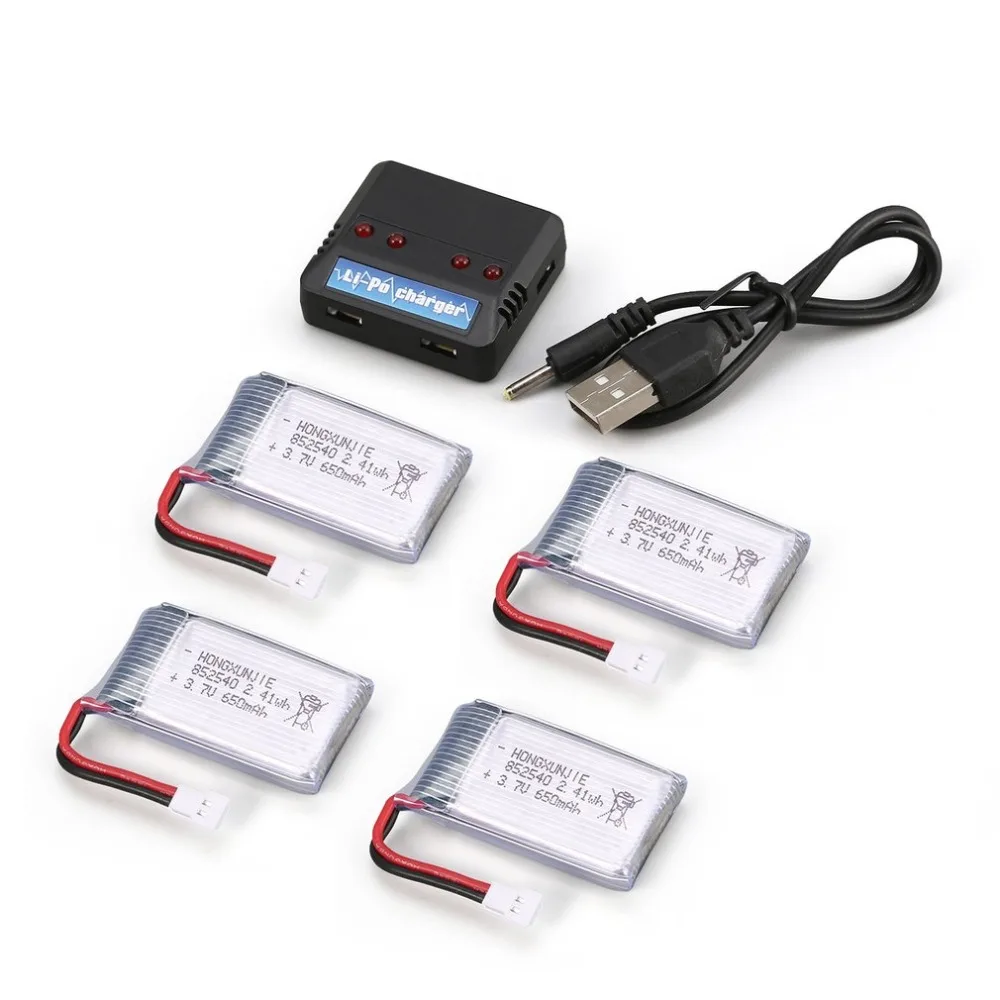 4Pcs 3.7V 650mAh Battery + 4 in 1 USB Charger for Syma X5 X5C X5SC X5SW MJX X705C RC Drone Quadcopter Spare Battery Parts
4Pcs 3.7V 650mAh Battery + 4 in 1 USB Charger for Syma X5 X5C X5SC X5SW MJX X705C RC Drone Quadcopter Spare Battery Parts