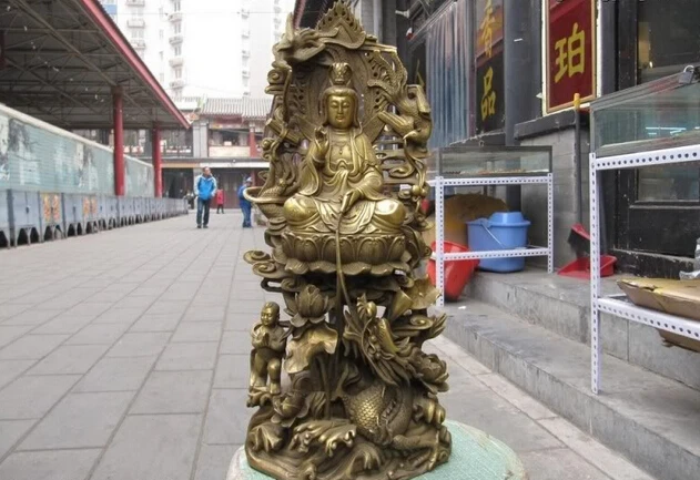 S0574 18"Pure Brass largess Boy Kwan-Yin Bodhisattva lotus flower Play Dragon Statue D0318
S0574 18"Pure Brass largess Boy Kwan-Yin Bodhisattva lotus flower Play Dragon Statue D0318