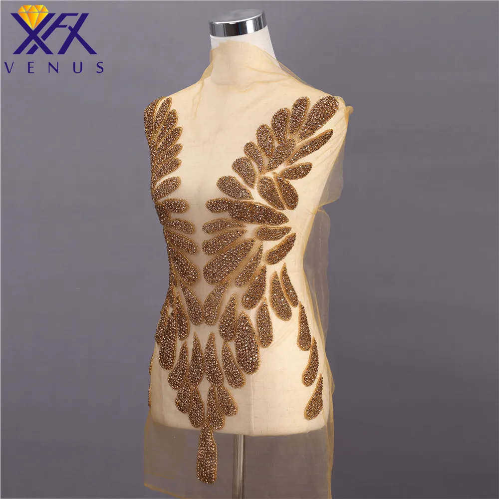 XFX VENUS 1 Set Handmade Gold Shine Rhinestones applique beads patches large size big trimming motif bodice for wedding dresses
XFX VENUS 1 Set Handmade Gold Shine Rhinestones applique beads patches large size big trimming motif bodice for wedding dresses