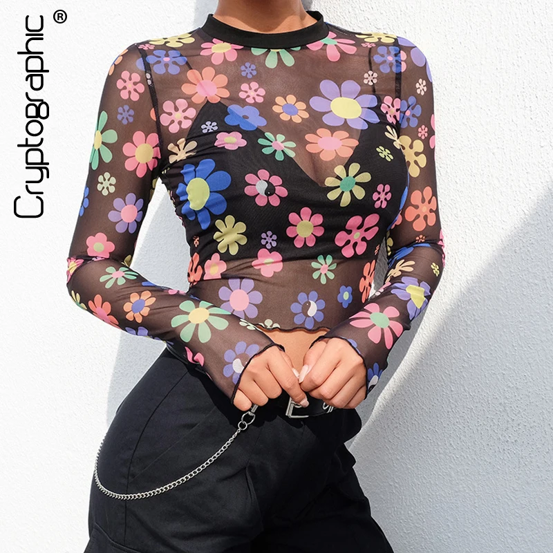 Cryptographic fashion blossoms print t-shirts mesh see-through sexy women crop tops cropped short long sleeve casual tee shirts
Cryptographic fashion blossoms print t-shirts mesh see-through sexy women crop tops cropped short long sleeve casual tee shirts