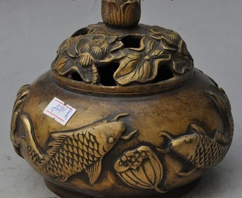 xd 002283 marked chinese buddhism bronze Goldfish fish lotus statue incense burner Censer
xd 002283 marked chinese buddhism bronze Goldfish fish lotus statue incense burner Censer