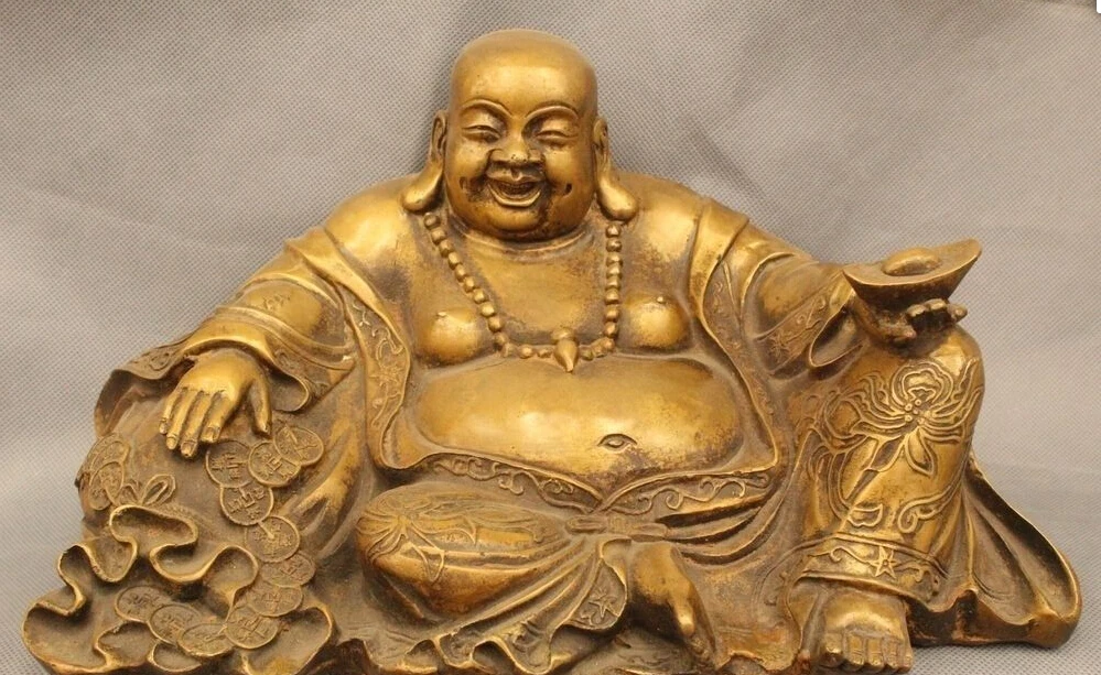7" Chinese Buddhism Bronze Fu Money Bag Happy Laugh Maitreya Buddha Statue
7" Chinese Buddhism Bronze Fu Money Bag Happy Laugh Maitreya Buddha Statue