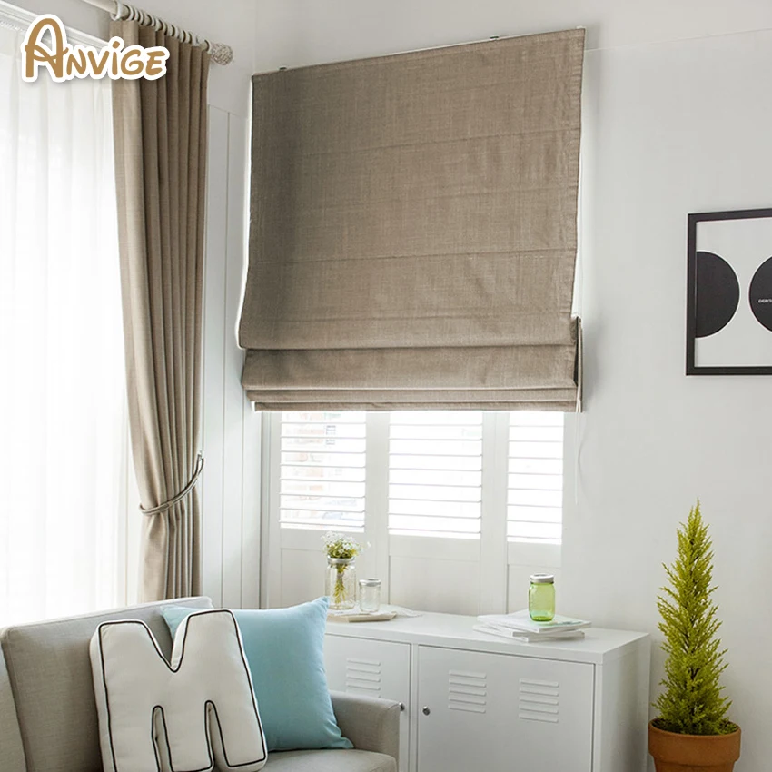 

Anvige Modern Motorized Cotton/Linen Fabric Motorized Flat Roman Blinds Rollor Shades For Living Room Customized Window Curtains