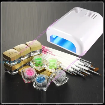Nails full set Manicure kit 36w White UV lamp + 12 glitter uv gels + 12 pieces brushes FreeShipping
Nails full set Manicure kit 36w White UV lamp + 12 glitter uv gels + 12 pieces brushes FreeShipping