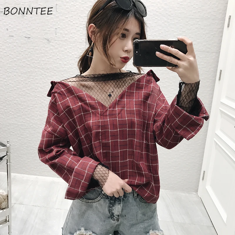 Shirts Women Korean Style Fake Two Piece Loose Trendy Ladies Womens Retro Mesh Patchwork Plaid Elegant V-Neck Shirt High Quality
Shirts Women Korean Style Fake Two Piece Loose Trendy Ladies Womens Retro Mesh Patchwork Plaid Elegant V-Neck Shirt High Quality
