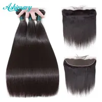 Ashimary Malaysian Straight Hair 13x4 Lace Frontal Closure with Bundles Remy Human Hair Bundles with Lace Frontal Free Part image
