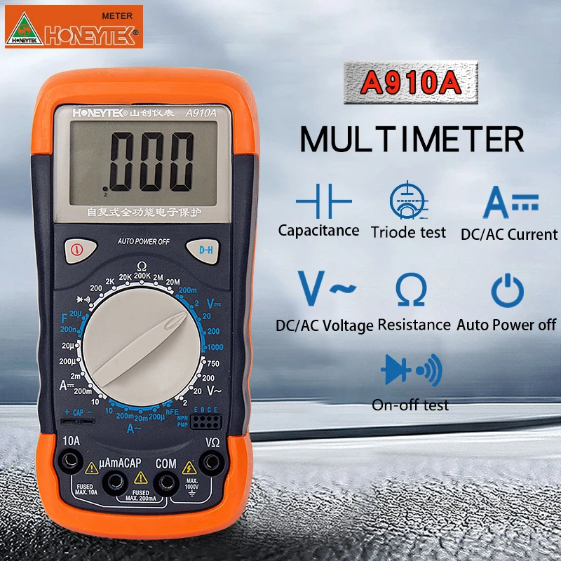 HONEYTEK A910D Multimeter Test Meter Series Auto-Ranging Digital Electronic Measuring Instrument AC Voltage Detector Portable
HONEYTEK A910D Multimeter Test Meter Series Auto-Ranging Digital Electronic Measuring Instrument AC Voltage Detector Portable