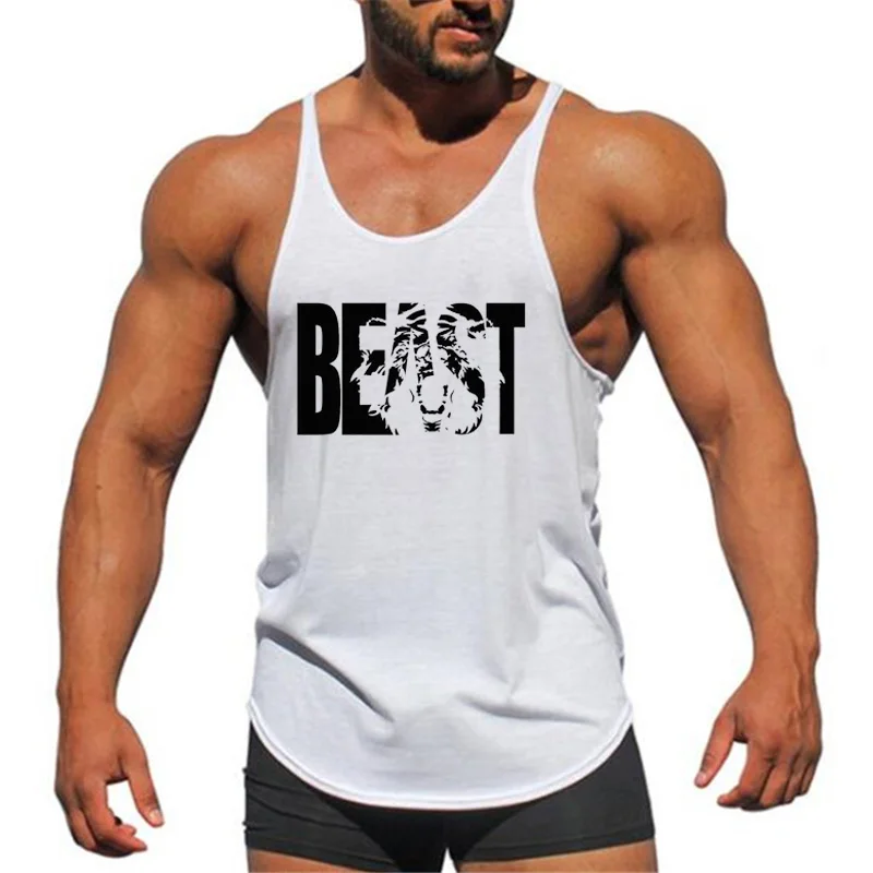 

Fitness Clothing canottiere Bodybuilding Stringer Tank Top Mens Cotton Curved hem Sleeveless shirt Workout Beast gyms vest man