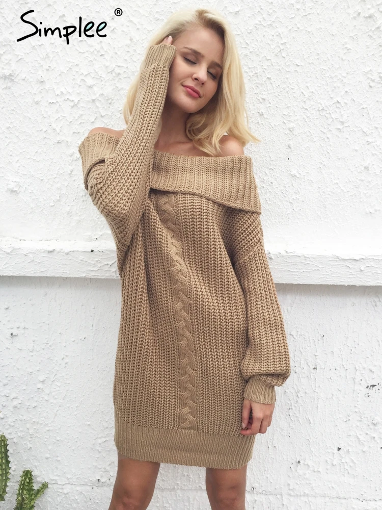 Simplee One shoulder sexy winter dress women Knitted loose oversized jumper winter dress 2017 Autumn new casual pullover
Simplee One shoulder sexy winter dress women Knitted loose oversized jumper winter dress 2017 Autumn new casual pullover
