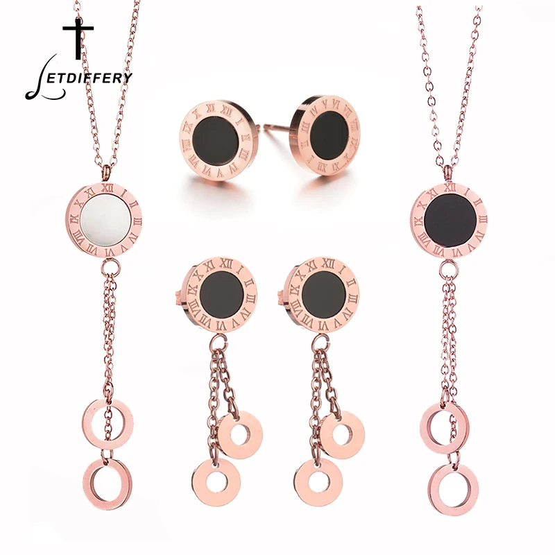 Letdiffery Luxury Roman Number Black Tassel Shell Wedding Jewelry Set Rose Gold Stainless Steel Women Earrings Necklaces
Letdiffery Luxury Roman Number Black Tassel Shell Wedding Jewelry Set Rose Gold Stainless Steel Women Earrings Necklaces