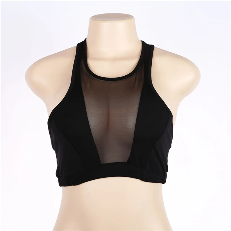 Black Mesh Yoga Shirt Sport Top Fitness Brassiere Workout Sportswear Active Wear Women Fitness Tank Top Gym Clothes 4