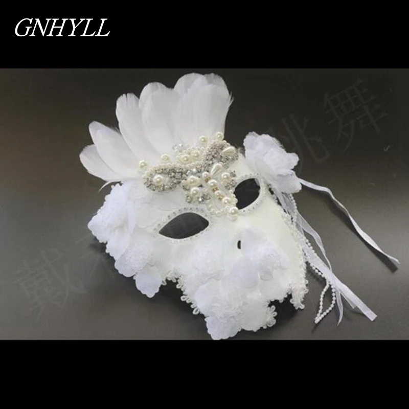 GNHYLL Venetian mask masquerade mask princess flower lace plus men and women feather full face mask white powder 
GNHYLL Venetian mask masquerade mask princess flower lace plus men and women feather full face mask white powder