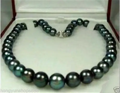 Free Shipping >>Charming! 8-9mm Tahitian Black Natural Pearl Necklace 18