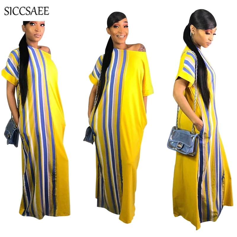 Vertical Striped Print One Shoulder Short Sleeve Bohemian Maxi Dress Floor Length Oversized African Style Dashiki Loose Kaftan
Vertical Striped Print One Shoulder Short Sleeve Bohemian Maxi Dress Floor Length Oversized African Style Dashiki Loose Kaftan
