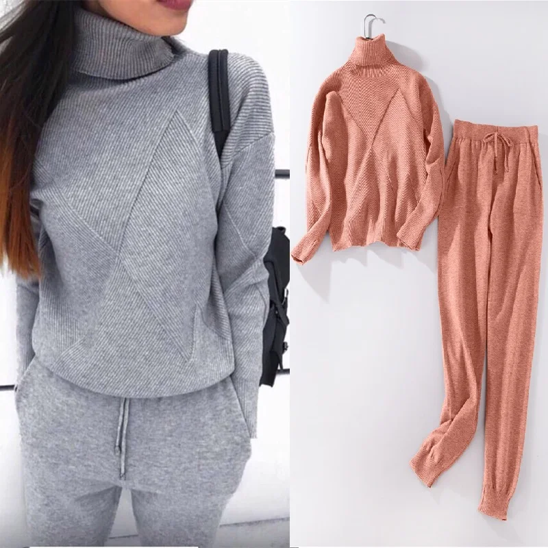 Hot Women Tracksuit 2 two Pieces Set Female Knitted Pullover Sweaters Tops Long Sleeve Sweatshirt + Pants Sporting Women's Sets
Hot Women Tracksuit 2 two Pieces Set Female Knitted Pullover Sweaters Tops Long Sleeve Sweatshirt + Pants Sporting Women's Sets