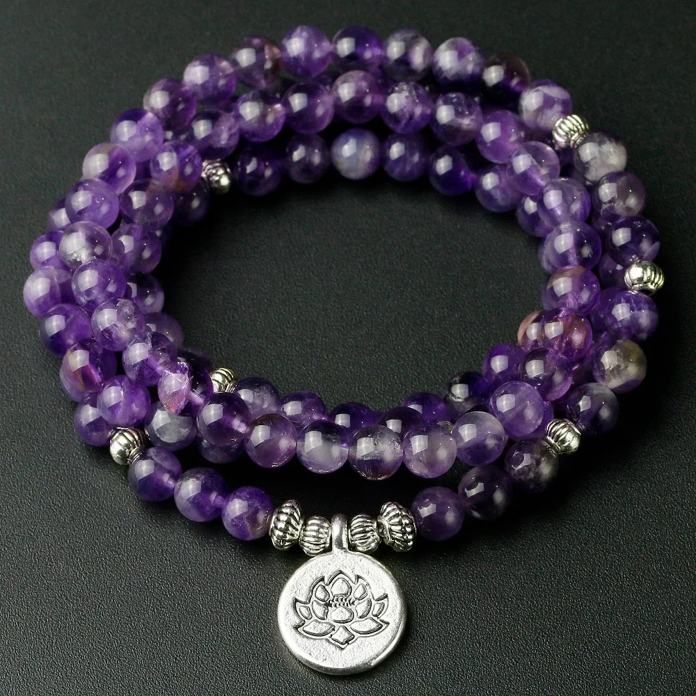 108 Natural Purple Quartz Beads Mala Bracelet Lotus Flower OM Wrist Buddhist Buddha Yoga Bracelets for Women Stone Jewelry
108 Natural Purple Quartz Beads Mala Bracelet Lotus Flower OM Wrist Buddhist Buddha Yoga Bracelets for Women Stone Jewelry
