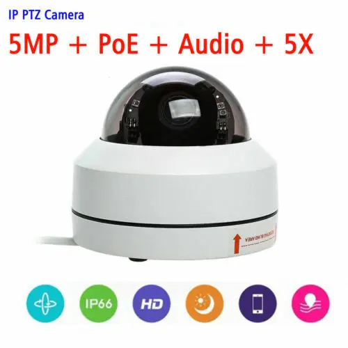 5MP CCTV POE Mini Dome IP PTZ Camera 5X Optical zoom IP66 Outdoor + Audio input
5MP CCTV POE Mini Dome IP PTZ Camera 5X Optical zoom IP66 Outdoor + Audio input