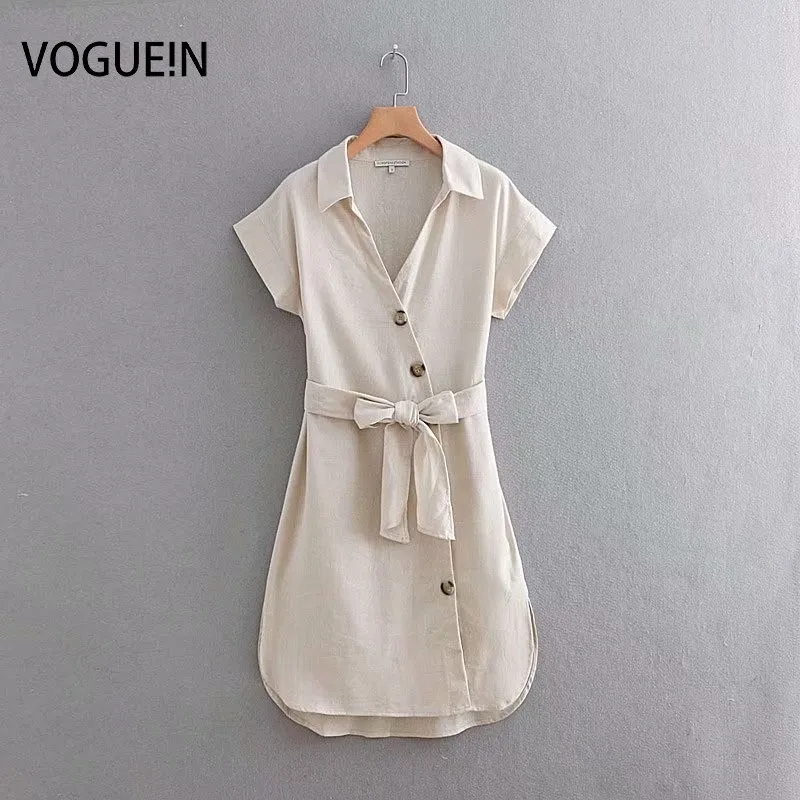 VOGUEIN New Womens Summer Beige Tie Belt Short Sleeve Asymmetrical Mini Dress Wholesale
VOGUEIN New Womens Summer Beige Tie Belt Short Sleeve Asymmetrical Mini Dress Wholesale