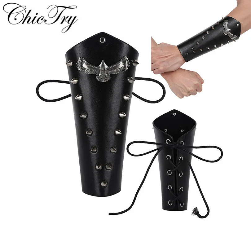 Mens Leather Lace-Up Rivets Eagle/Chain Gauntlet Wristband Medieval Bracers Wide Arm Armor Cuff Halloween Costume Party Props
Mens Leather Lace-Up Rivets Eagle/Chain Gauntlet Wristband Medieval Bracers Wide Arm Armor Cuff Halloween Costume Party Props