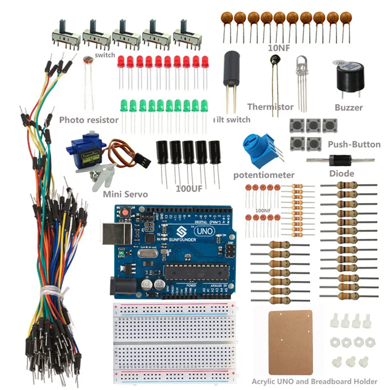 

SunFounder Uno R3 Sidekick Basic Kit For Arduino with Breadboard Jumper wires Color Led Resistors Buzzer For Arduino UNO R3