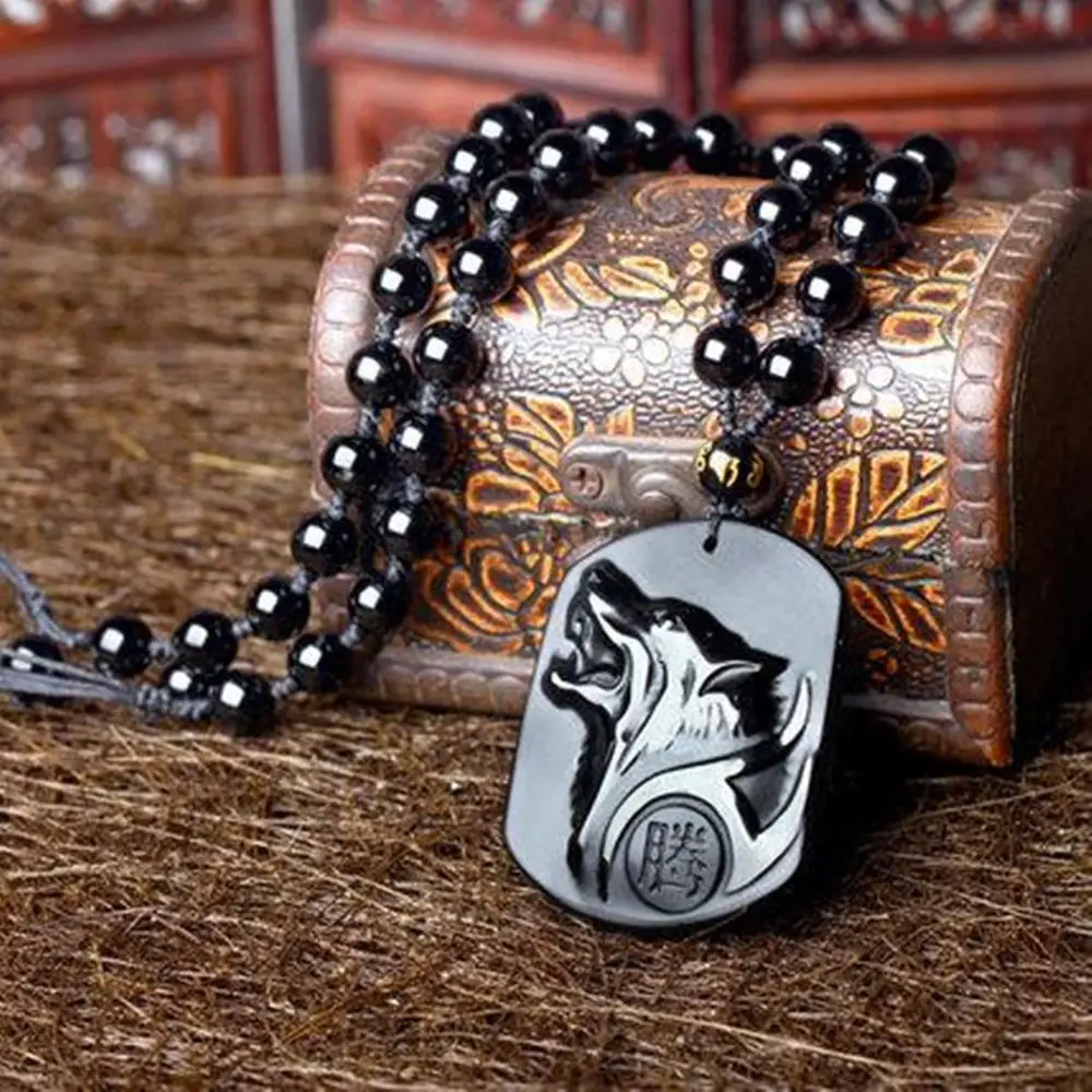 Black Obsidian Carving Wolf Pendant Necklace 4 Black Obsidian Carving Wolf Pendant Necklace 10