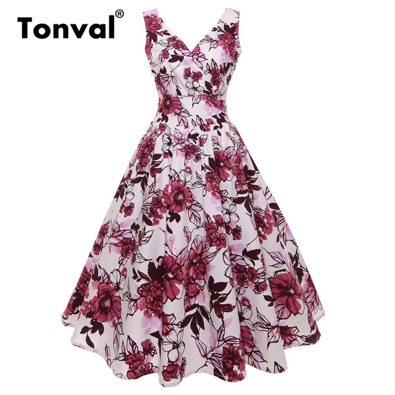 Tonval Floral Vintage Dress Women Cotton Midi Dresses V Neck 1950S Party Sexy Summer Elegant Red Pleated Dress
Tonval Floral Vintage Dress Women Cotton Midi Dresses V Neck 1950S Party Sexy Summer Elegant Red Pleated Dress