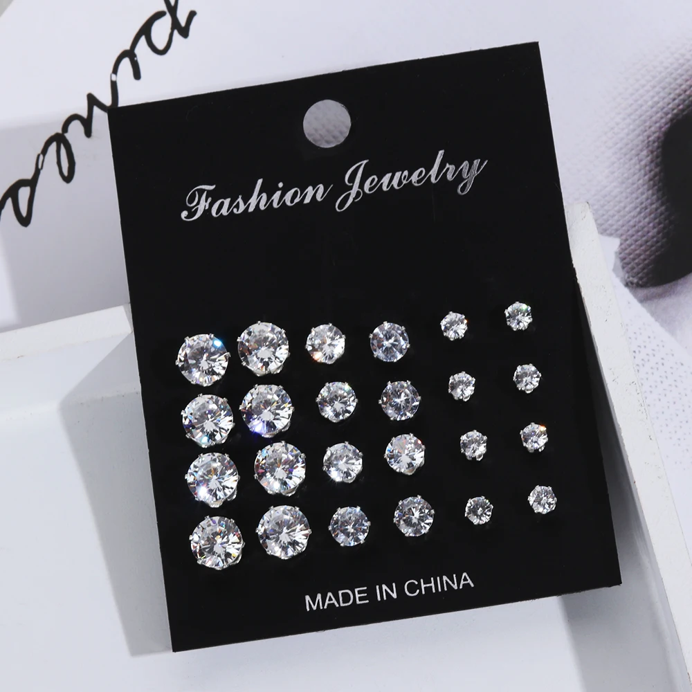 6/12 Pairs Women's Fashion Geometric Crystal Stud Earrings Set Simple Wedding Round Zircon Earring Jewelry Metal Ear Studs
6/12 Pairs Women's Fashion Geometric Crystal Stud Earrings Set Simple Wedding Round Zircon Earring Jewelry Metal Ear Studs