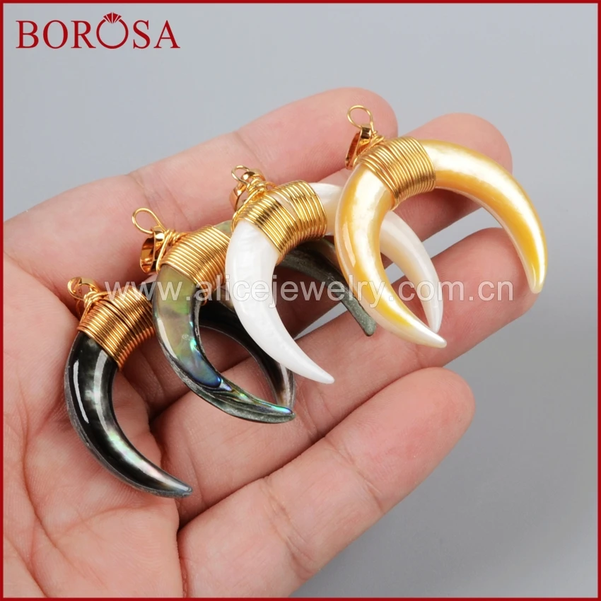 BOROSA Large Size Gold Wire Wrap Crescent Natural Multi-Kind Shell Rainbow Shell Pendant for Women Men Necklace Jewelry WX020
BOROSA Large Size Gold Wire Wrap Crescent Natural Multi-Kind Shell Rainbow Shell Pendant for Women Men Necklace Jewelry WX020