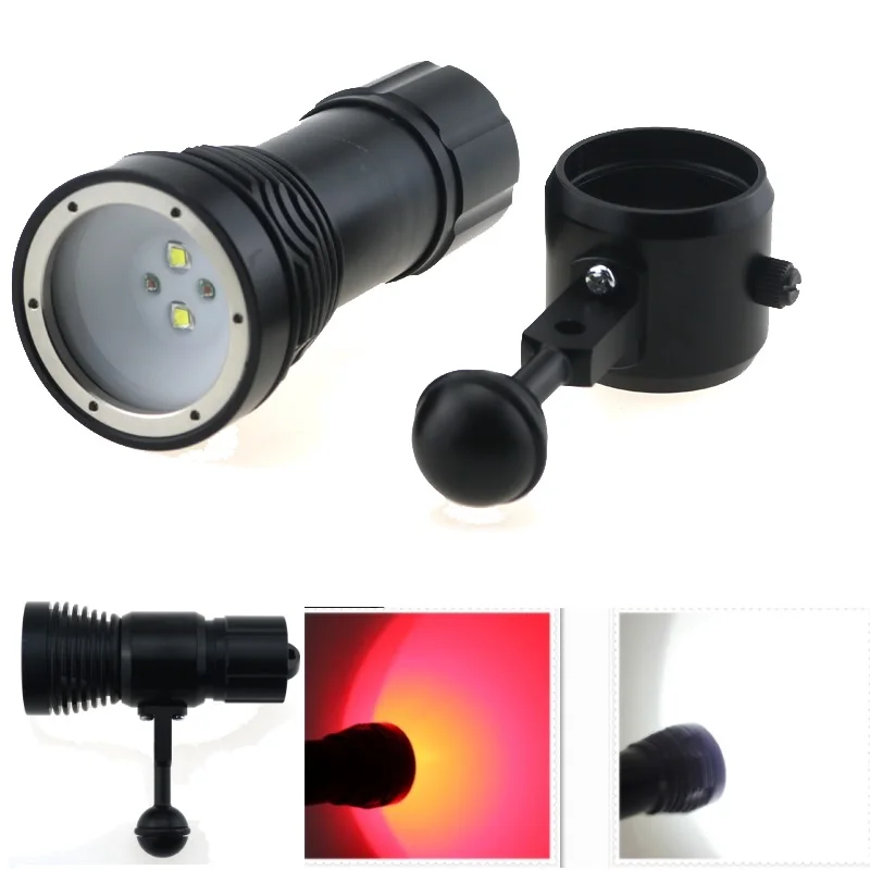 Diving Flashlight 2x Cree White Light Led + 2x Red / Blue Light Photography Underwater Video LED Scuba Torch With Ball Mount 
Diving Flashlight 2x Cree White Light Led + 2x Red / Blue Light Photography Underwater Video LED Scuba Torch With Ball Mount