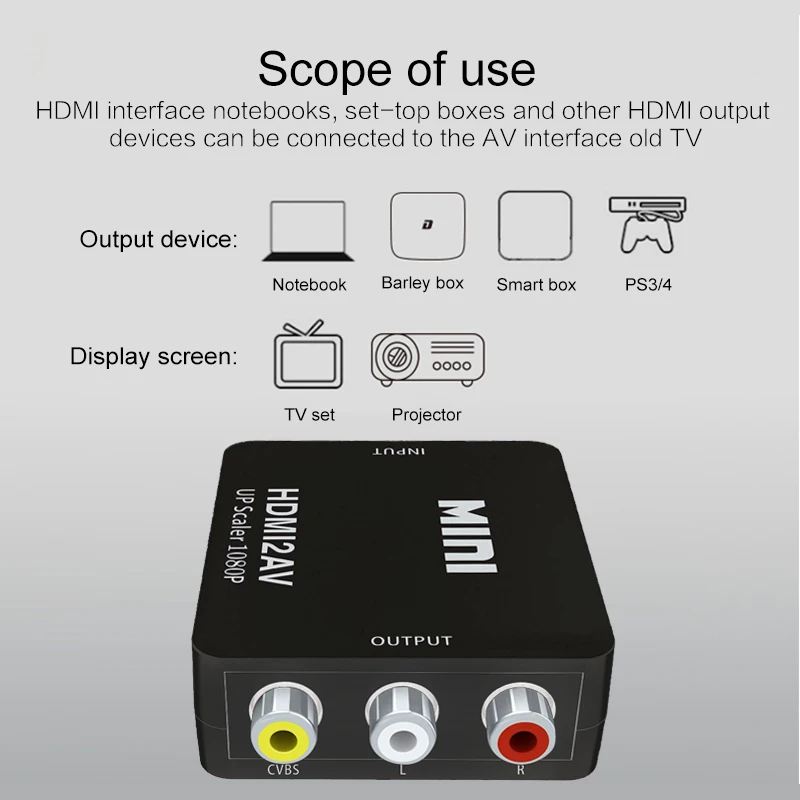 Новый композитный AV видео конвертер адаптер мини HDMI в 3RCA CVBS для ТВ PS3 VHS VCR DVD Черный